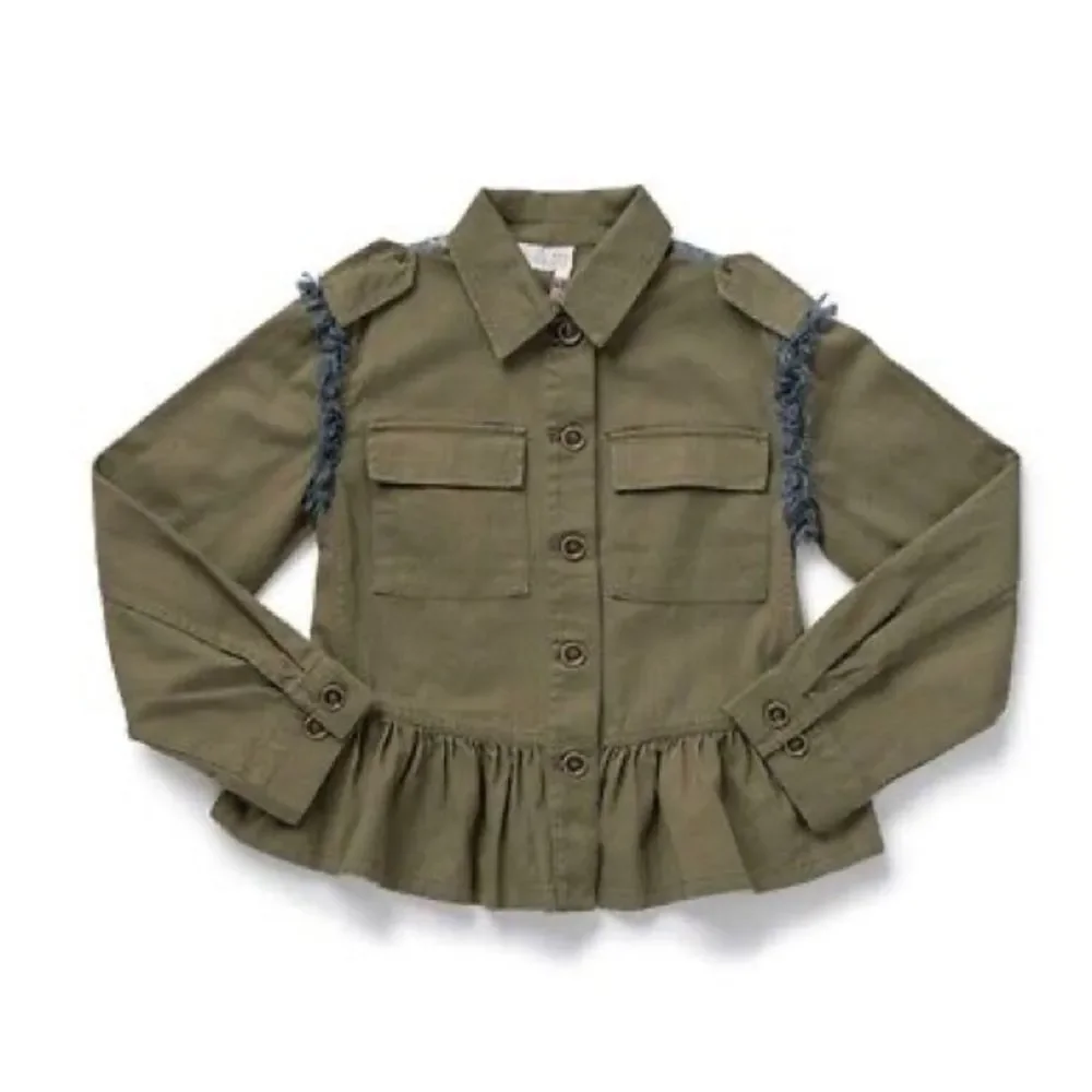 Matilda Jane 435 Varsity Jacket Olive Green Jacket with Fringe Details